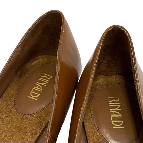 Rinaldi Brown Faux Leather 1.5” Round Toe Wedge Shoe Heel Boho - Picture 6 of 10